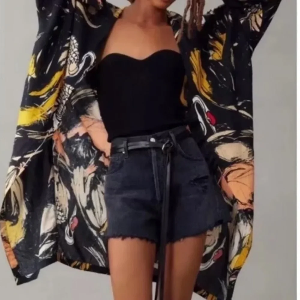 Bel Kazan Kimono with Black, Pink, and Yellow Accents - Picture 3 of 7